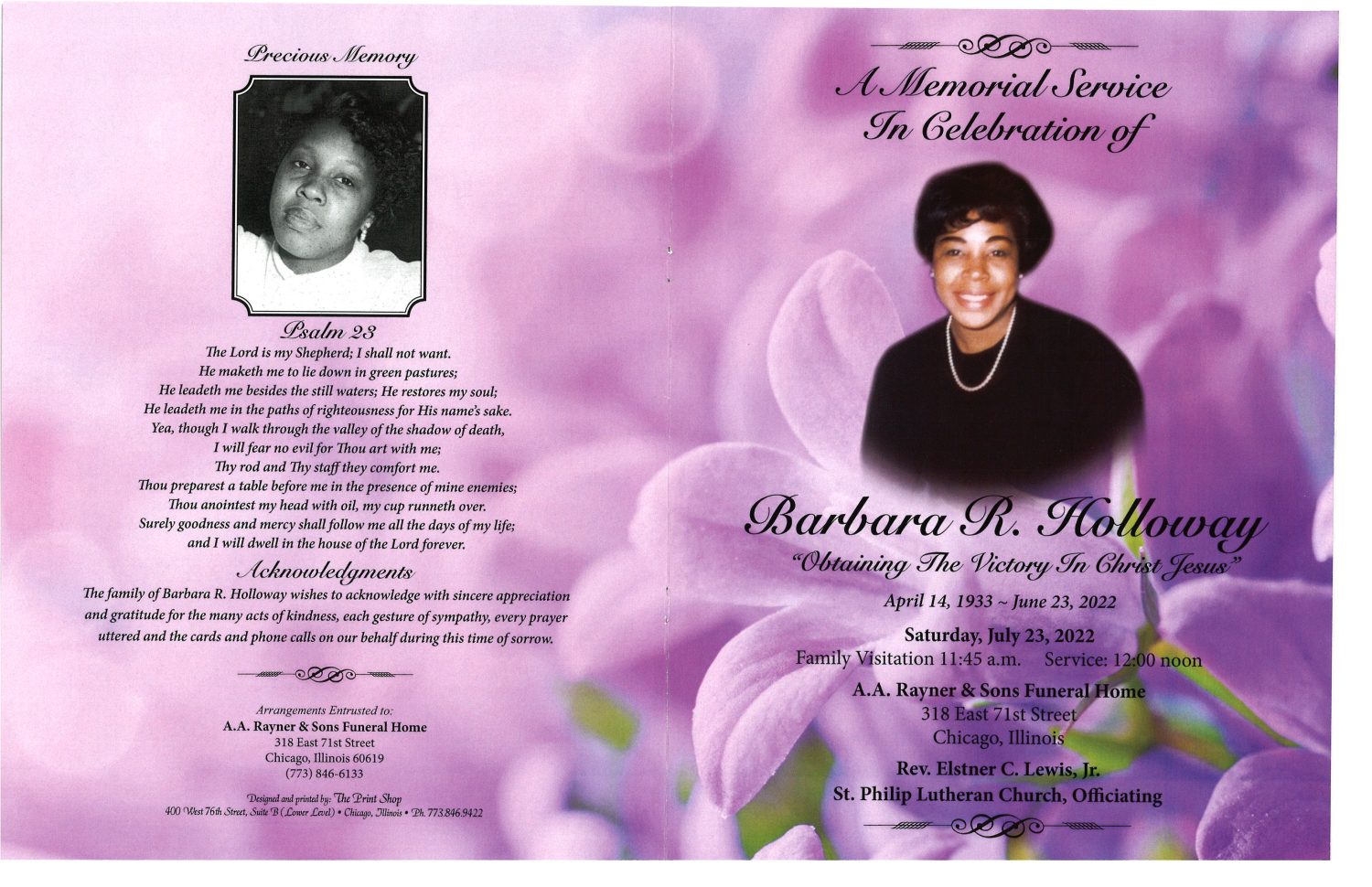 Barbara R Holloway Obituary AA Rayner and Sons Funeral Homes