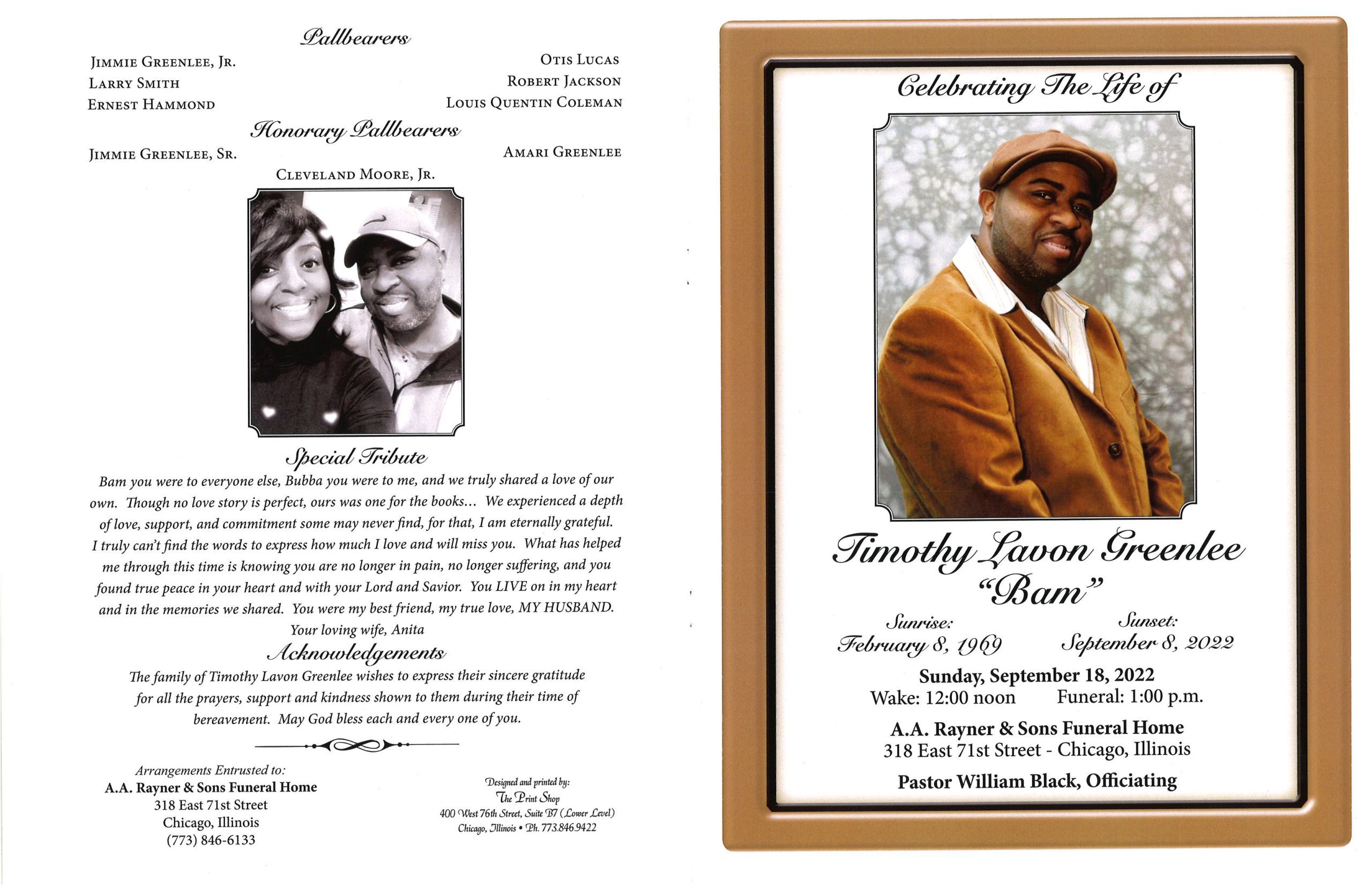 Timothy L Greenlee Obitaury | AA Rayner And Sons Funeral Homes