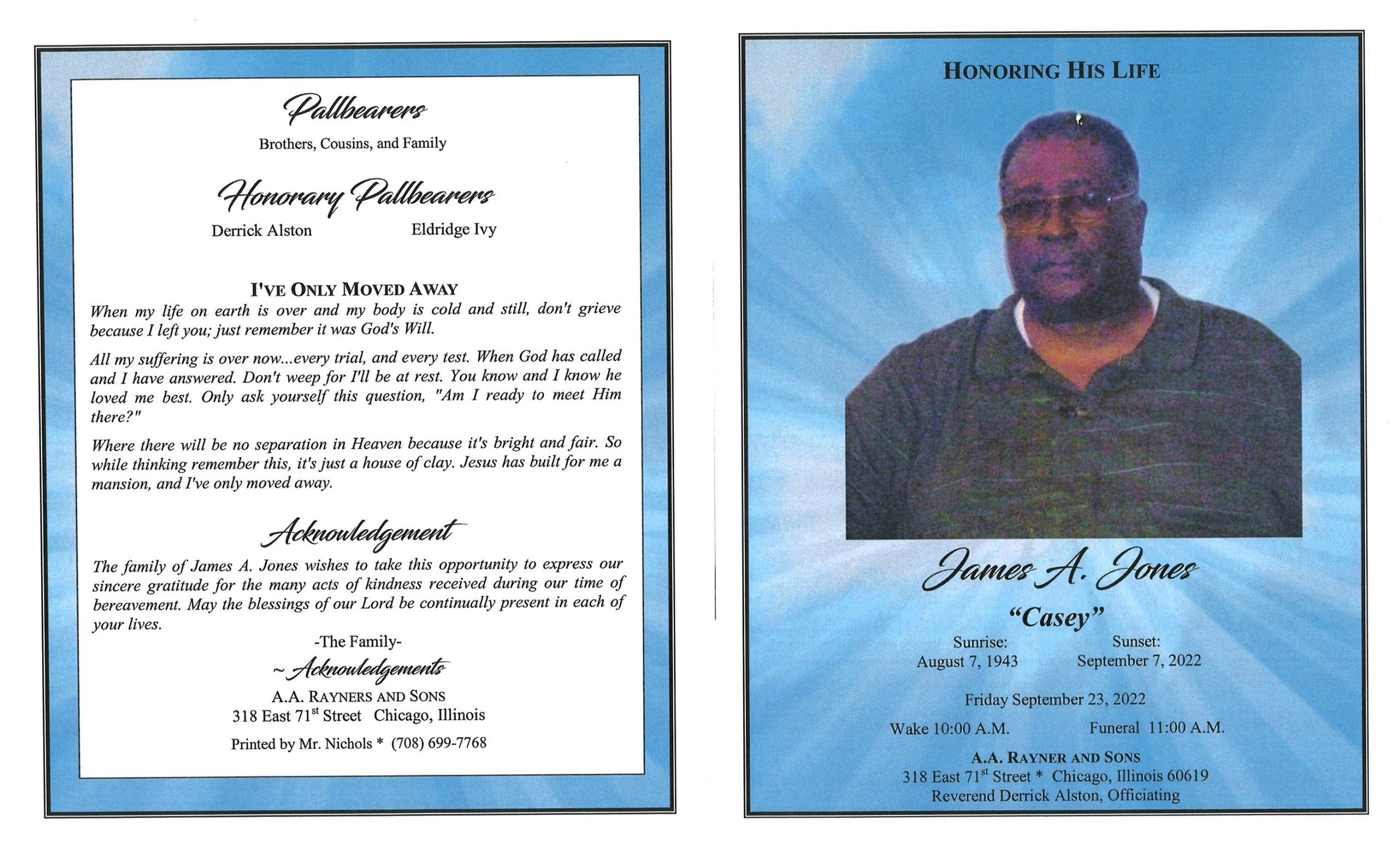 James A Jones Obituary AA Rayner and Sons Funeral Homes