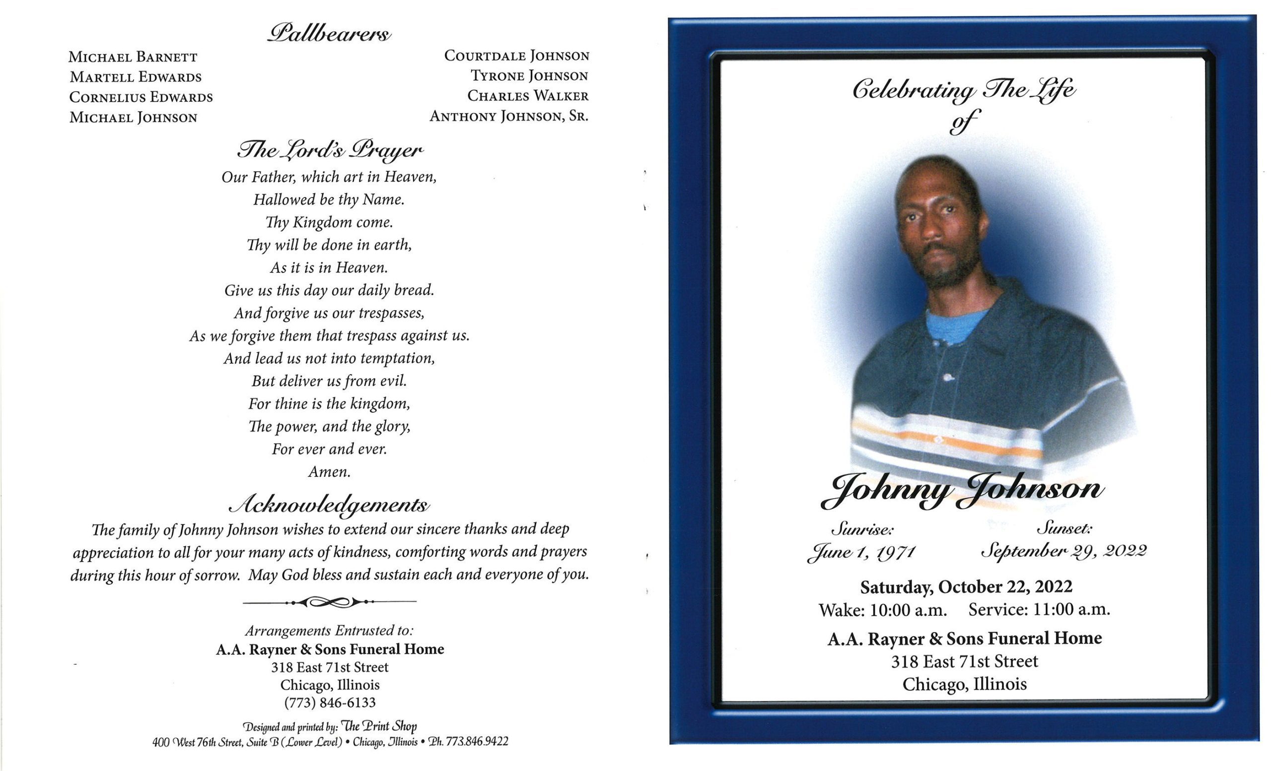 Johnny Johnson Obituary AA Rayner and Sons Funeral Homes