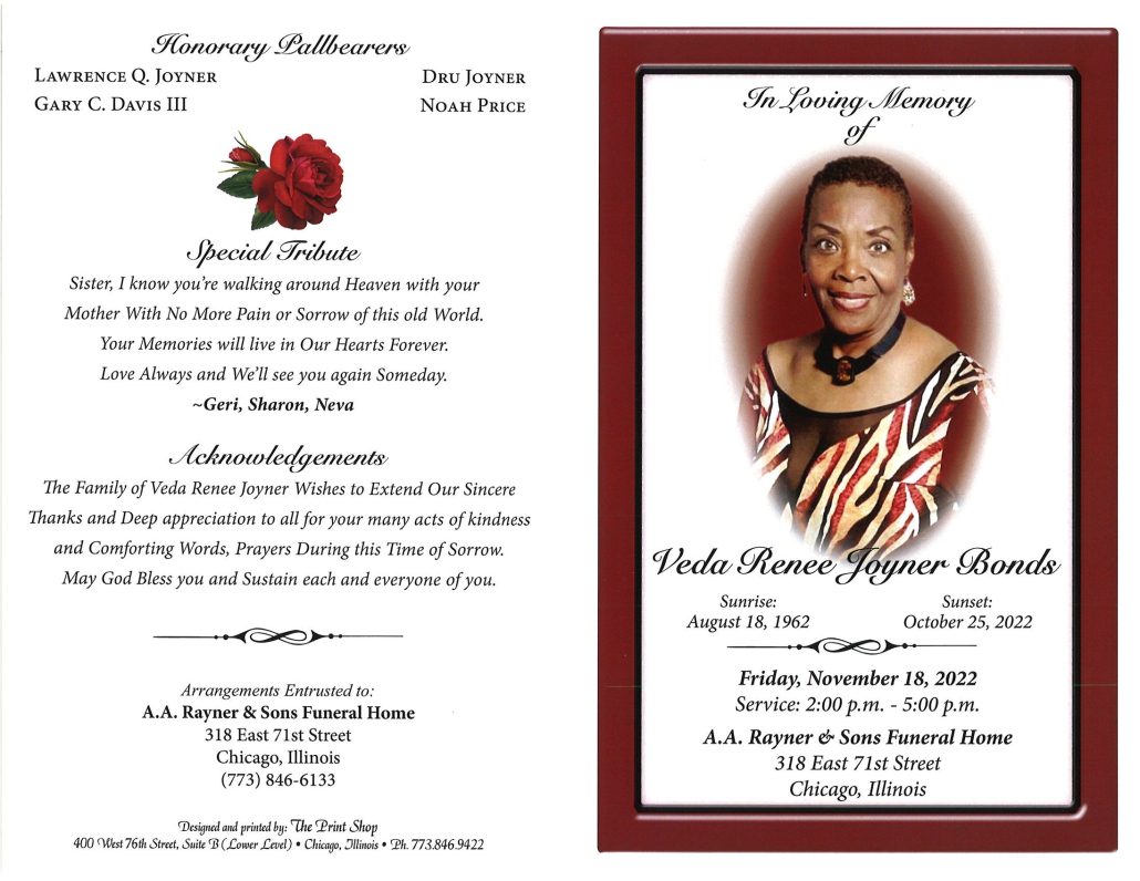 Veda R Joyner Bonds Obituary