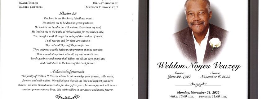Weldon N Veazey Obituary