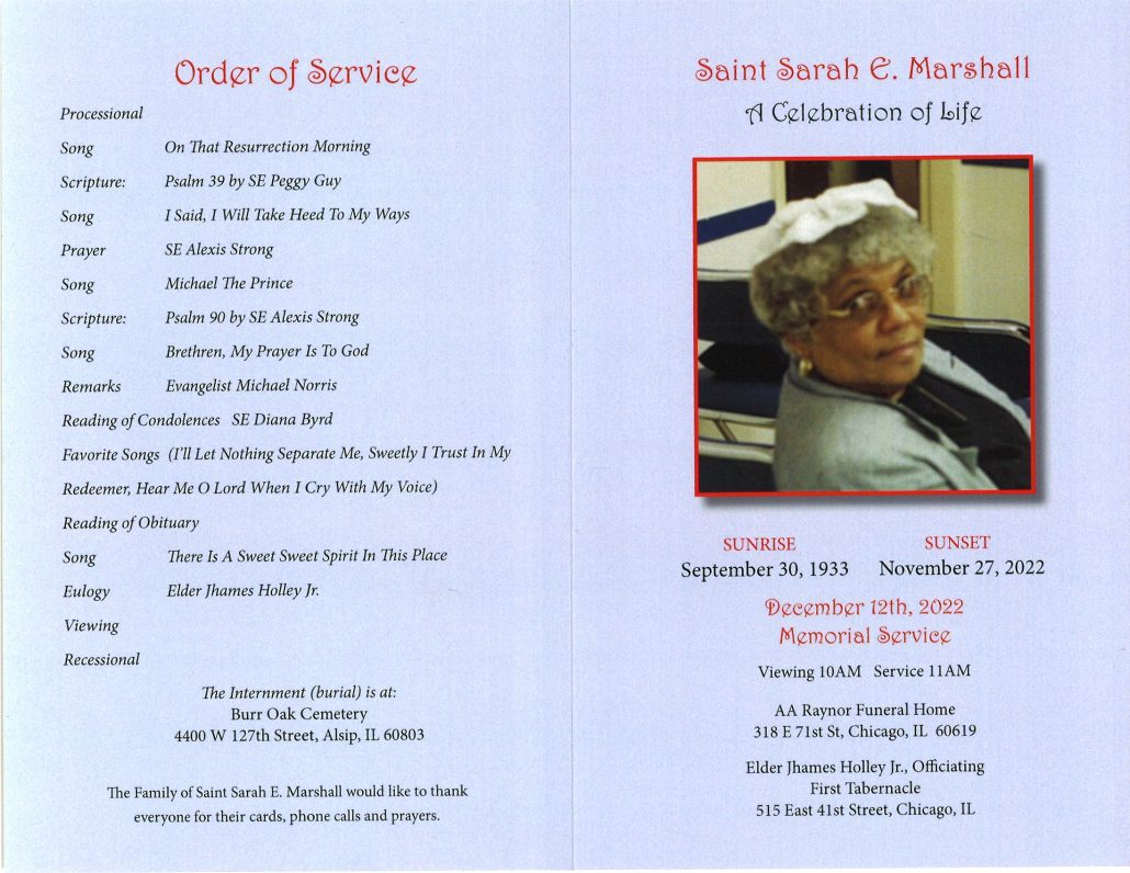 Sarah E Marshall Obituary