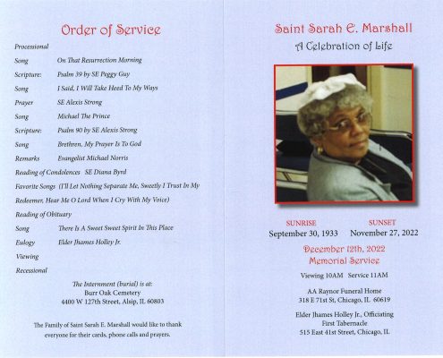 Sarah E Marshall Obituary