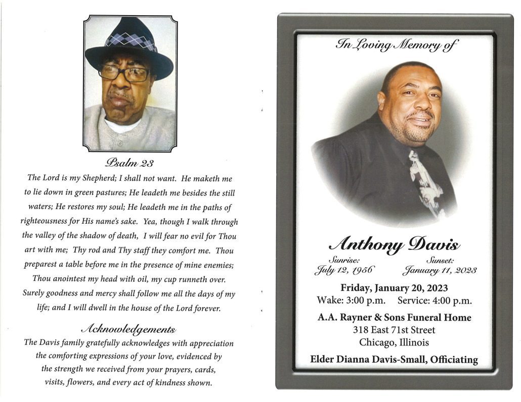 Anthony Davis Obituary AA Rayner and Sons Funeral Homes