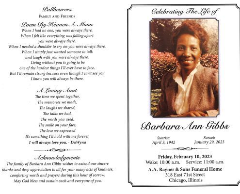 Barbara A Gibbs Obituary