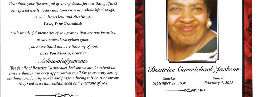 Beatrice Carmichael Jackson Obituary