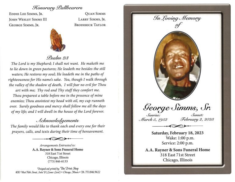 George Simms Sr Obituary | AA Rayner and Sons Funeral Homes