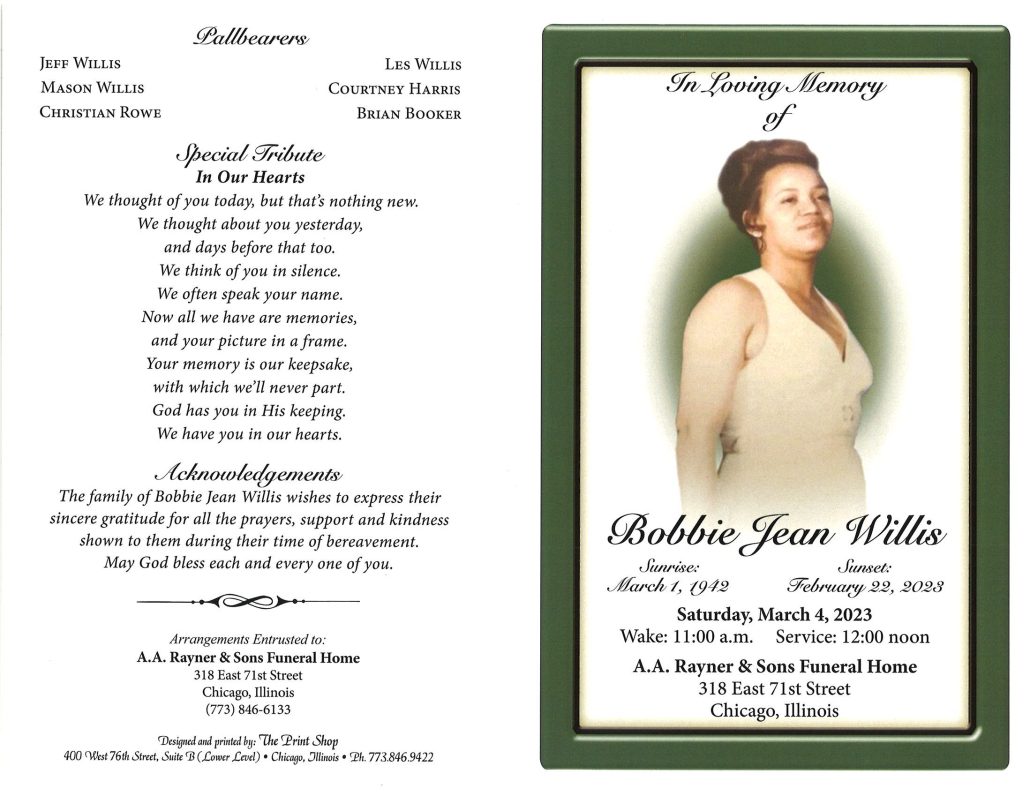 Bobbie J Willis Obituary