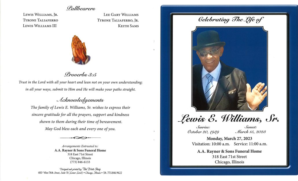 Lewis E Williams Sr Obituary