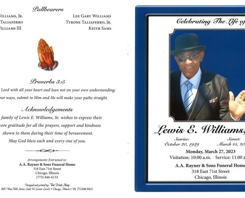 Lewis E Williams Sr Obituary