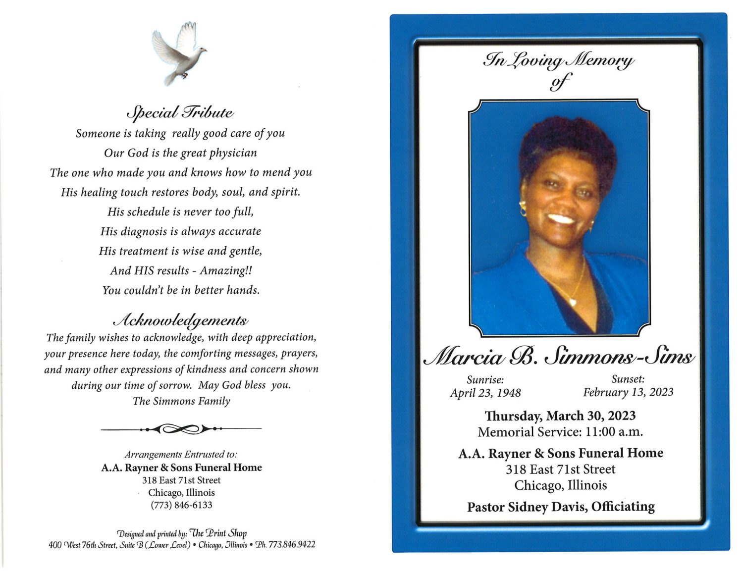 Marcia B Simmons Sims Obituary | AA Rayner and Sons Funeral Homes
