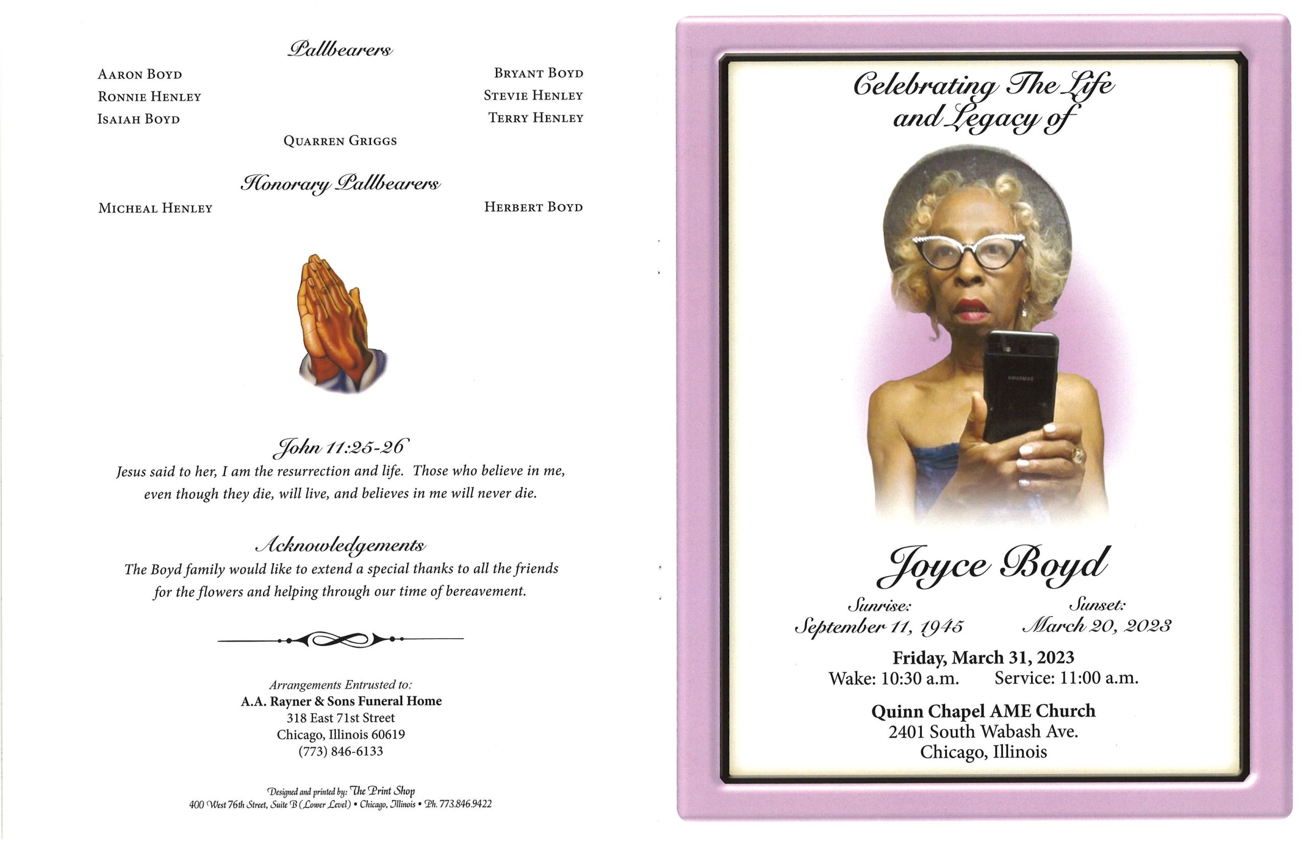 Joyce Boyd Obituary AA Rayner and Sons Funeral Homes
