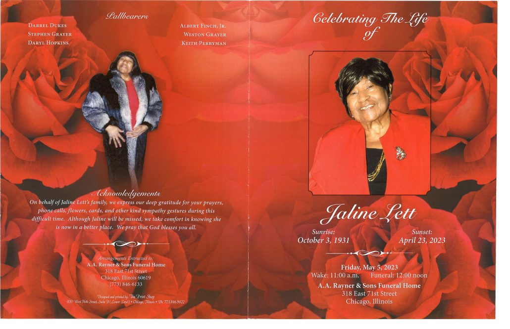 Jaline Lett Obituary