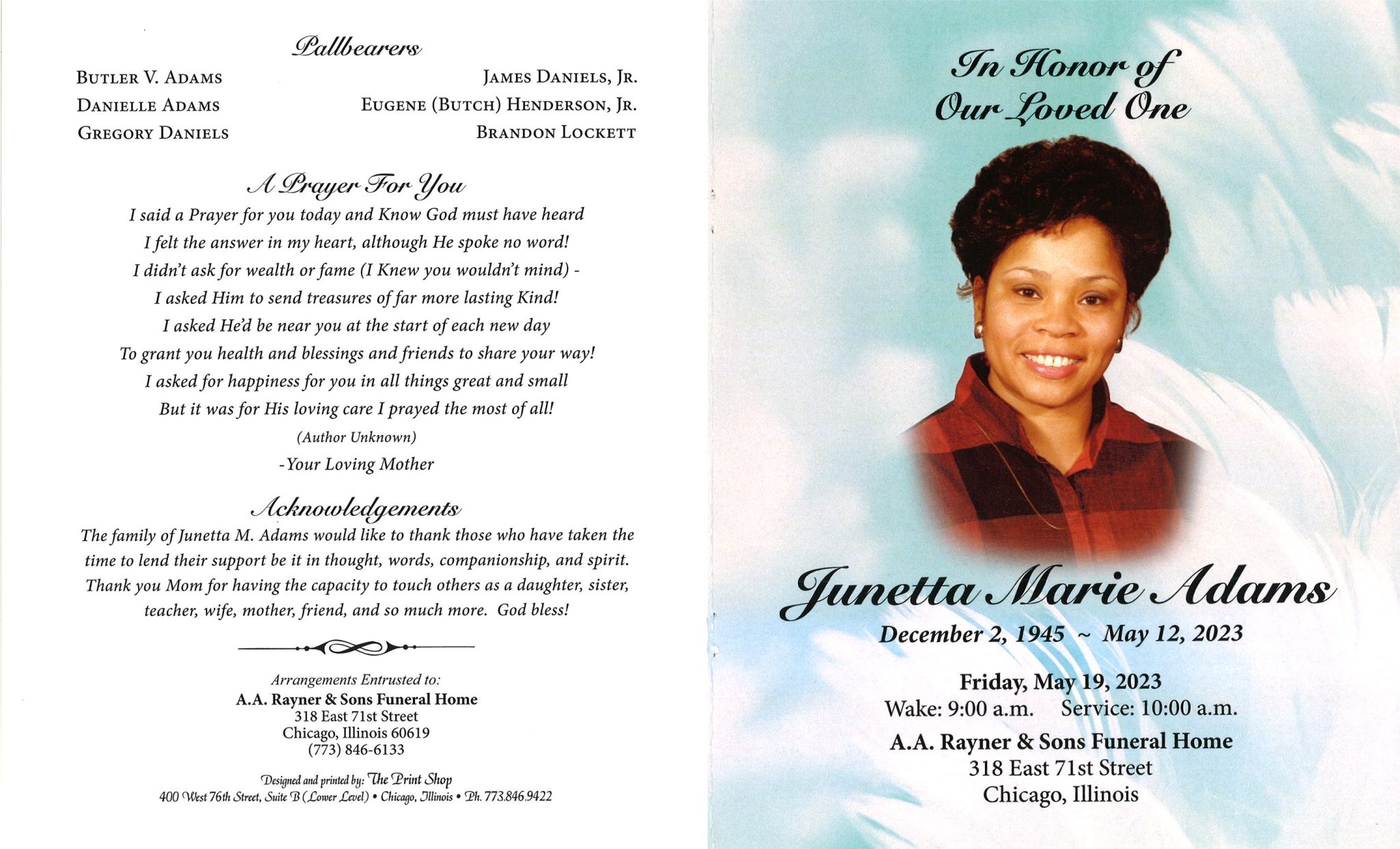 Junetta M Adams Obituary | AA Rayner And Sons Funeral Homes