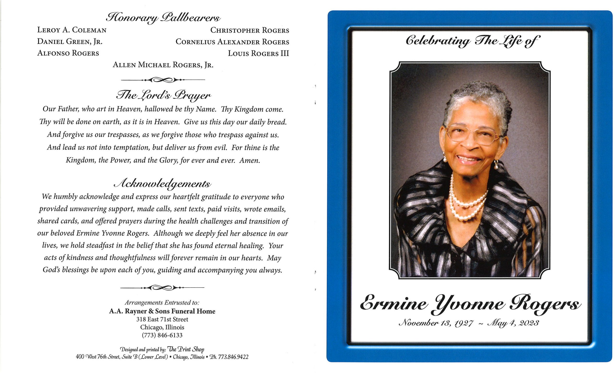 Ermine Y Rogers Obituary AA Rayner and Sons Funeral Homes