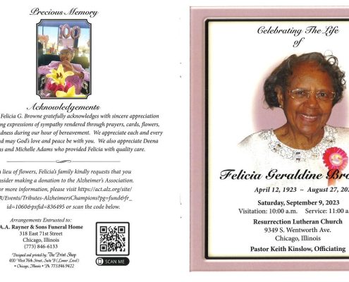 Felicia G Browne Obituary