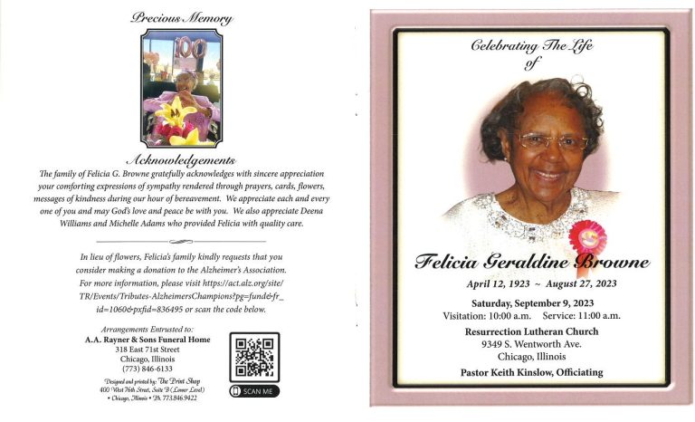 Felicia G Browne Obituary | AA Rayner and Sons Funeral Homes