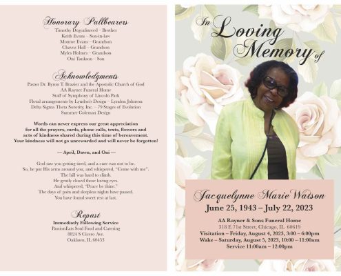 Jacquelynne M Watson Obituary