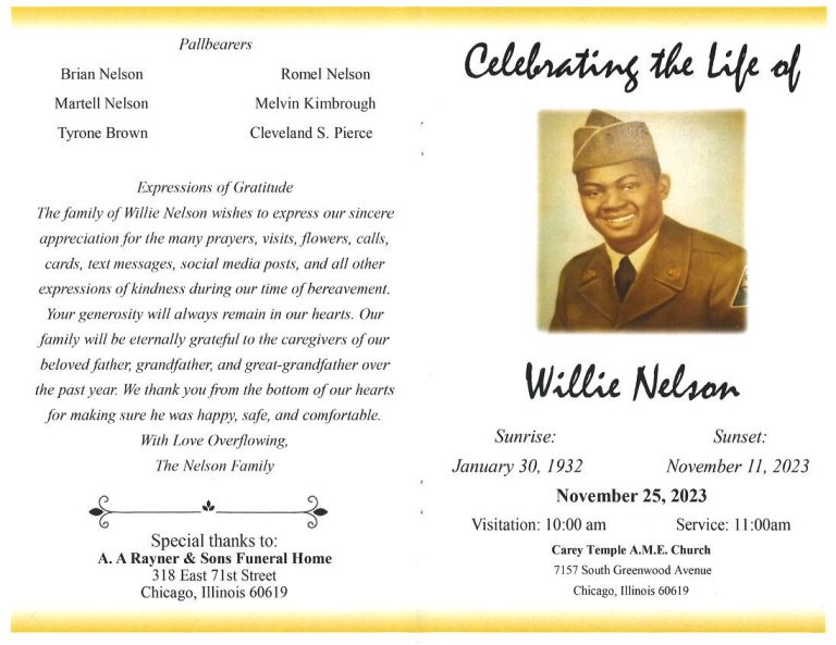 Willie Nelson Obituary | AA Rayner and Sons Funeral Homes