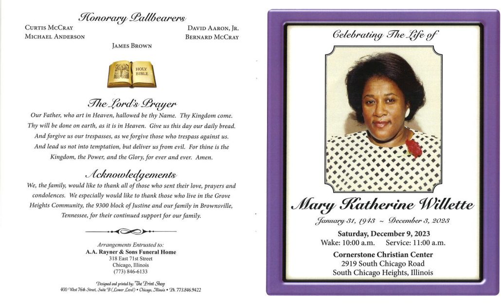 Mary K Willette Obituary