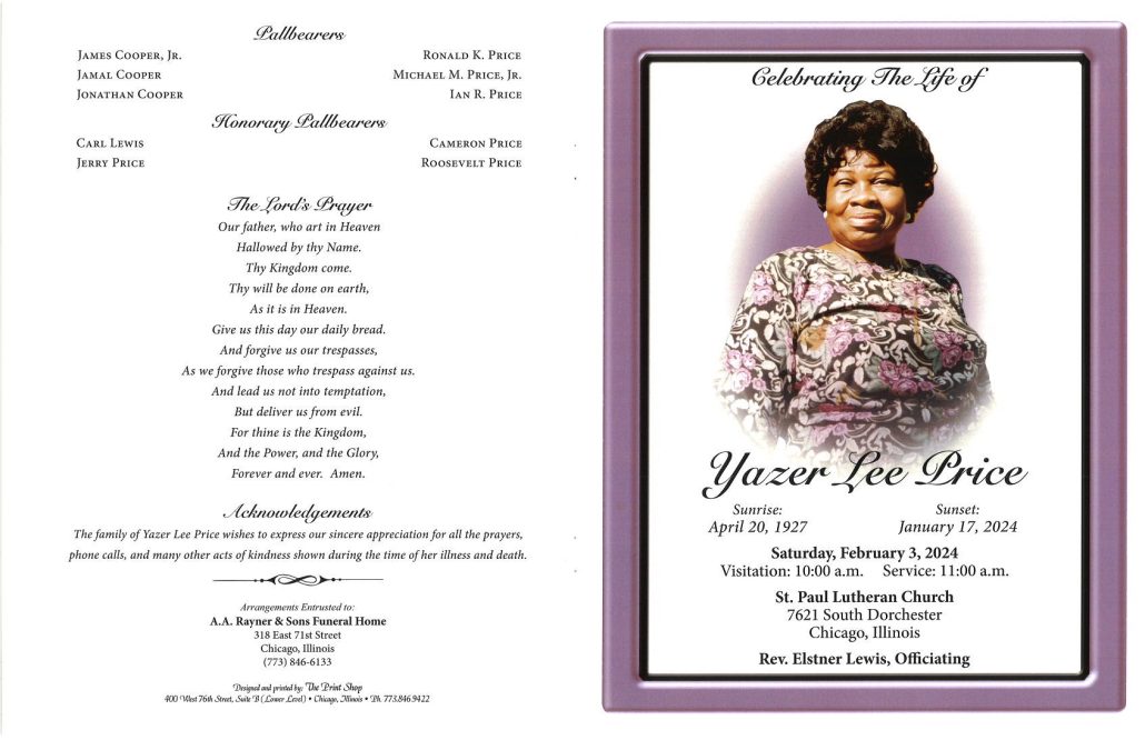 Yazer L Price Obituary