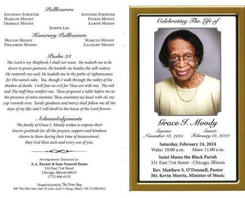 Grace I Moody Obituary