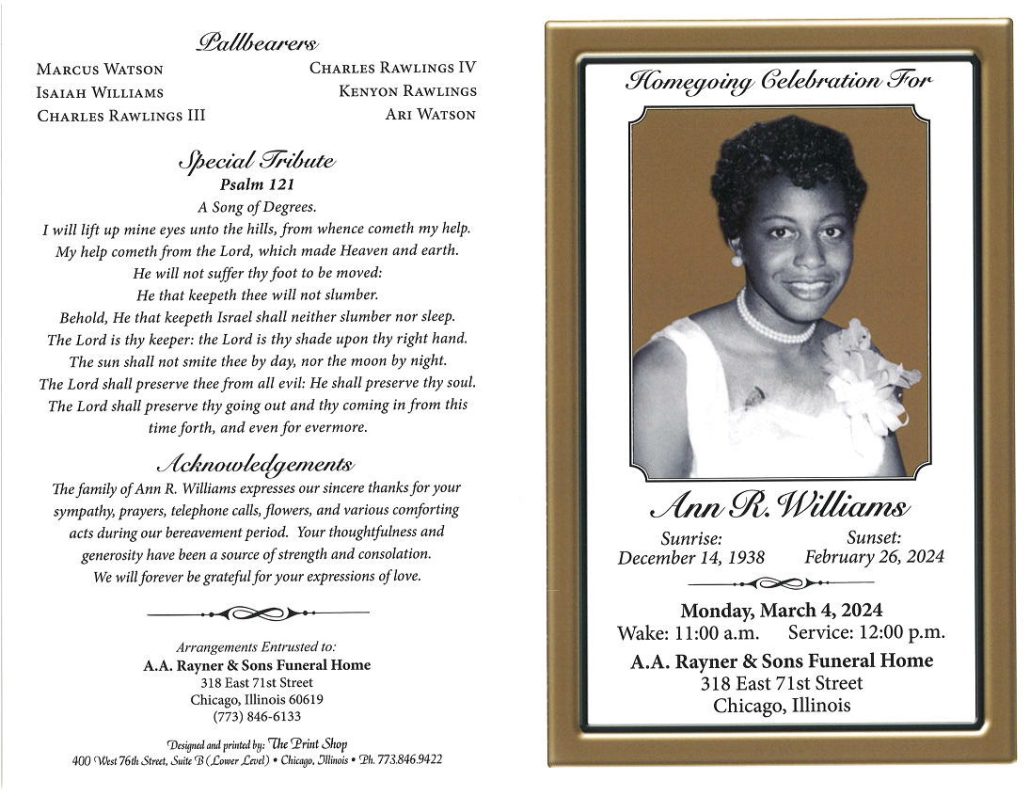 Ann R Williams Obituary | AA Rayner and Sons Funeral Homes