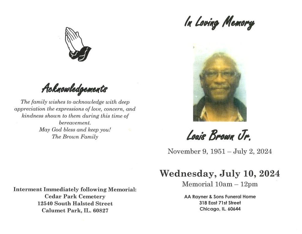 Louis Brown Jr Obituary