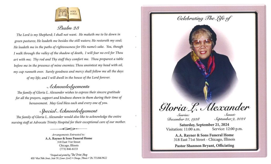 Gloria L Alexander Obituary