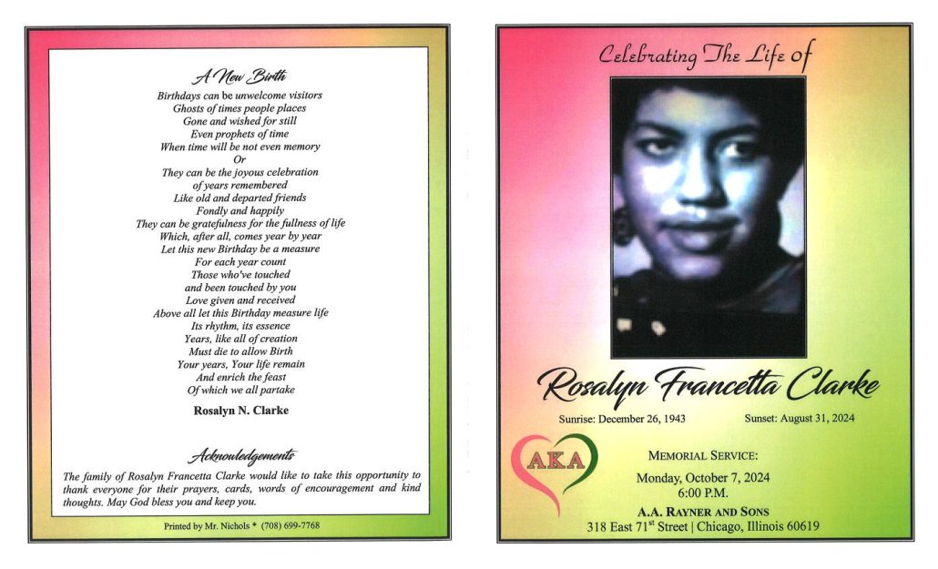 Rosalyn F Clarke Obituary