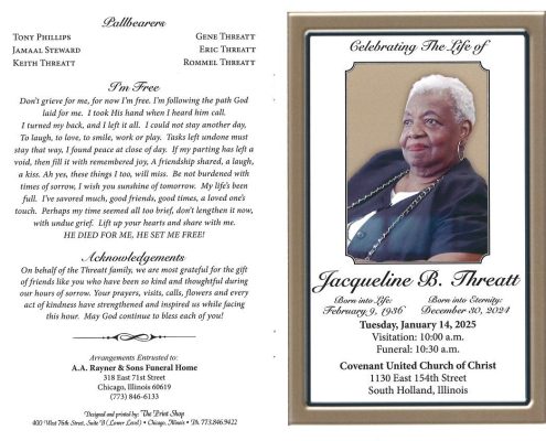 Jacqueline B Threatt Obituary