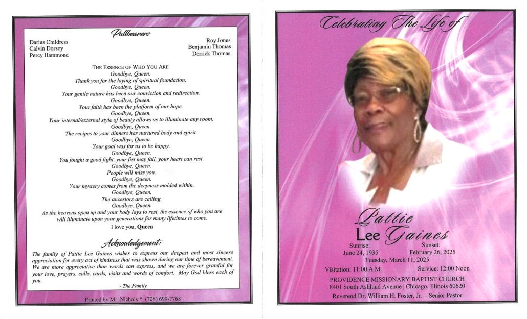 Pattie L Gaines Obituary