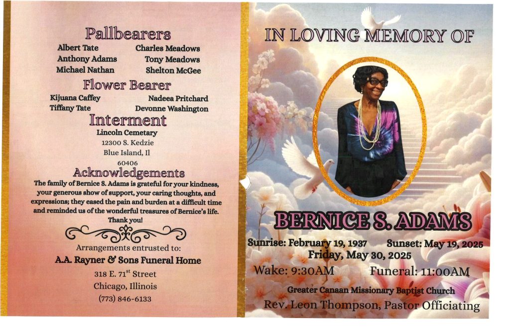 Bernice S Adams Obituary