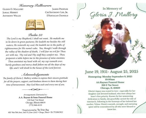 Gloria J Mallory Obituary